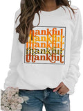 Women Thankful Sweatshirt Long Sleeve Leopard Print Graphic Thanksgiving Shirt