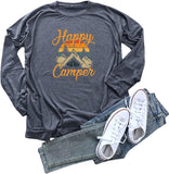 Women Happy Camper Camping Hiking Travel Shirt Long Sleeve Blouse