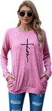 Christian Shirt for Women Long Sleeve Faith Cross Shirt Tops