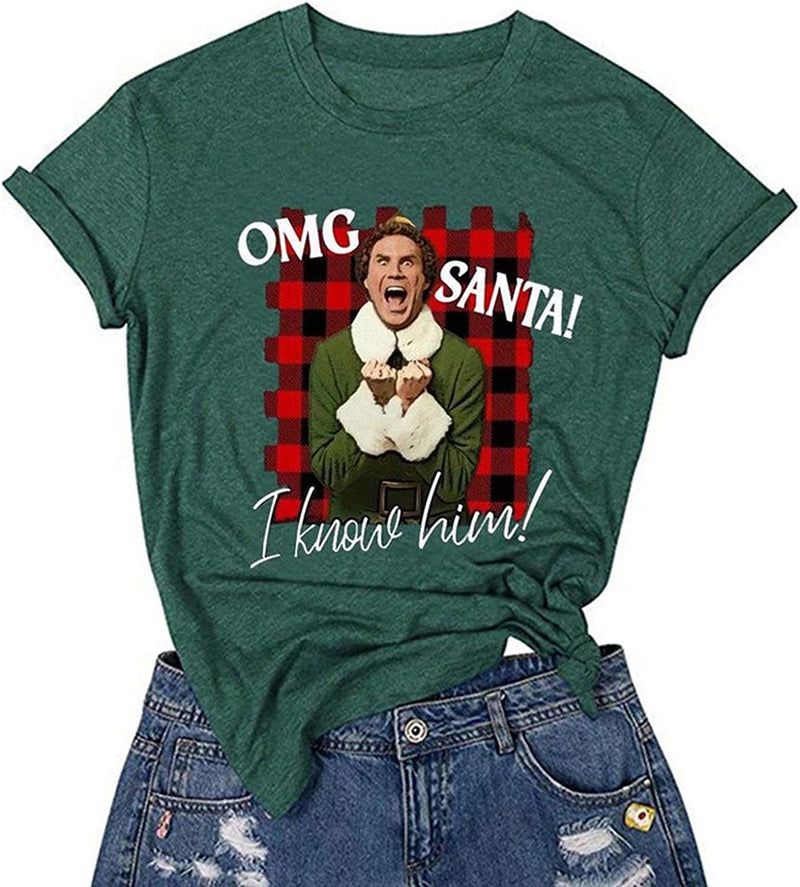 Damen OMG Santa I Know Him Lustiges Weihnachts-T-Shirt mit Weihnachtsmann-Motiv