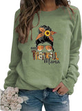 Thanksgiving Mom Gift Sweatshirt Women One Thankful Mama Graphic Shirt