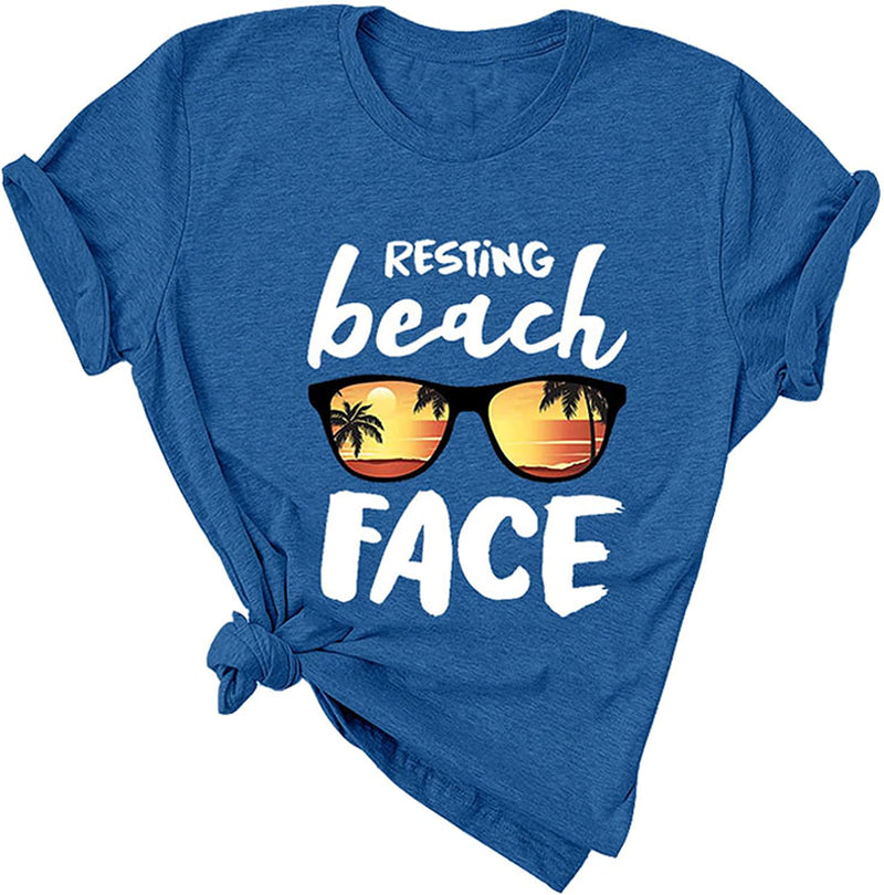 T-Shirt mit Strand-Motiv für Damen, Motiv: „Resting Beach Face“, für Damen, Strand-Grafik, Sommer-Strand-Shirt