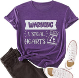 Valentines Day Heart Tees Women Warning I Steal Hearts Funny Graphic Shirt