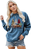 Women Merry Christmas Sweatshirt Christmas Tree Car Shirt
