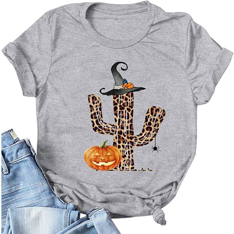 Frauen Kürbis Kaktus Shirt Halloween Kürbis Shirt
