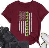 Women St Patricks Day USA Flag Shamrock Clover Tee Shirt