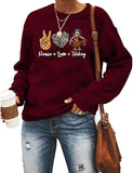 Sweatshirt mit Aufschrift „Peace Love Turkey“ für Damen, Thanksgiving-Grafik, Kleidungsshirt