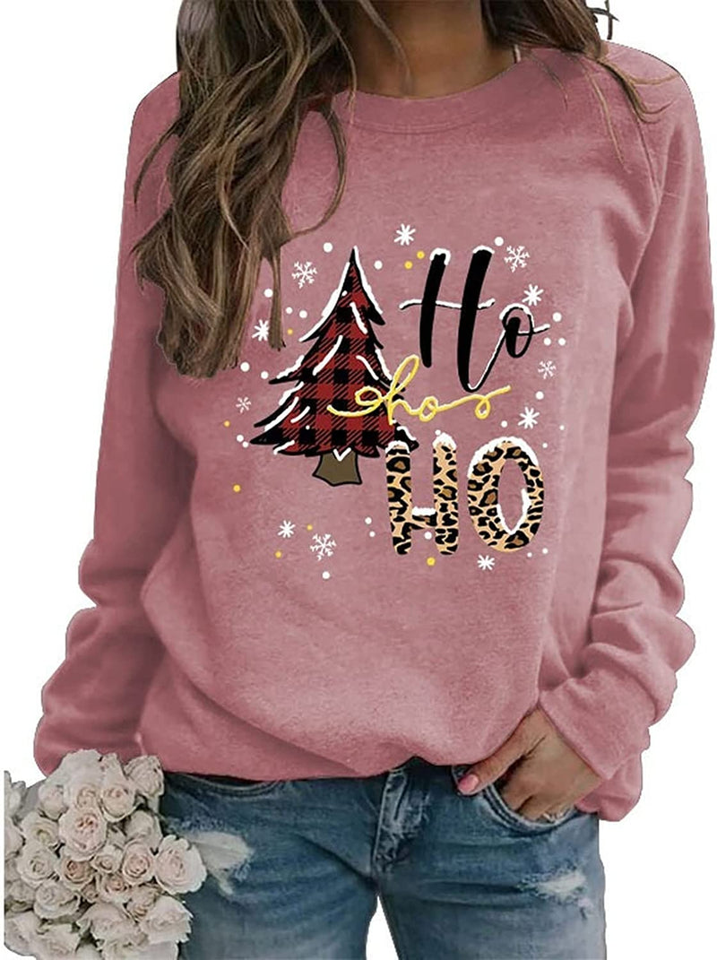 Women Ho Ho Ho Christmas Sweatshirt Christmas Tree Snowflake Graphic Shirt