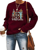 Women Joy To The World Graphic Sweatshirt Buffalo Plaid Christmas Shirt