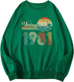 Vintage 1981 Sweatshirt 40 Years Old Birthday Gift Long Sleeve Shirt for Women