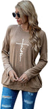 Christian Shirt for Women Long Sleeve Faith Cross Shirt Tops