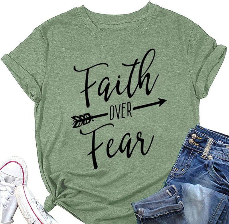 Damen Glaube über Angst Shirt Religiöse inspirierende christliche T-Shirt
