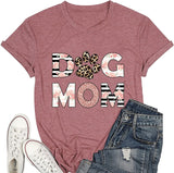 Dog MOM Tees Women Leopard Footprints Graphic Shirt