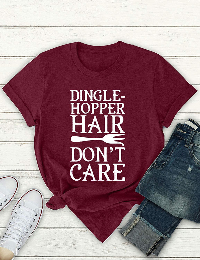 Women Dingle-Hopper Hair Don't Care Graphic T-Shirt Casual Tops Tee