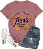 Jesus Shirt Women Fall for Jesus He Never Leaves Tee Tops