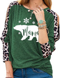 Women Mama Bear Fashion Shirt Leopard Print Long Sleeves Christmas Blouse