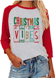 Christmas Vibes Blouse Women 3/4 Sleeve Graphic Blouse