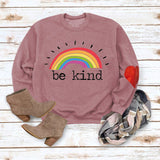 Be Kind Rainbow Letters Loose Autumn and Winter Bottoming Round Neck Long Sleeve Heart Sweater