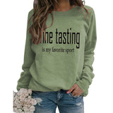 Round Neck Tops Long Sleeve WINE Tasting Print Loose Sweatshirt