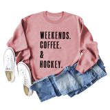 WEEKENDS COFFEE Letter Round Neck Loose Fall/Winter Basement Long Sleeve Sweater Girl