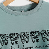 Dental Hygienist Letter Leopard Print Long Sleeve Round Neck Sweater