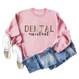 DENTAL ASSISTANT Leopard Letter Loose Casual Fall/Winter Plus Size Long Sleeve Sweater Girl