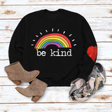 Be Kind Rainbow Letters Loose Autumn and Winter Bottoming Round Neck Long Sleeve Heart Sweater