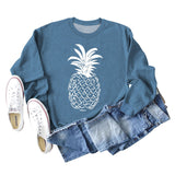 Pineapple Print Round Neck Loose Backing Long Sleeve Casual Large Size Sweater