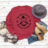 The Olde Salem Broom Letter Round Neck Loose Long Sleeve Sweater Girl