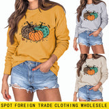 Halloween Pumpkin Leopard Print Round Neck Women's Sweatshirt Long Sleeve