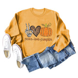 Peace Love Pumpkin Leopard Love Letter Round Neck Loose Long Sleeve Sweater Women