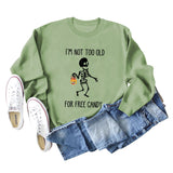 I'M NOT TOO OLD Letter Skull Pumpkin Round Neck Long Sleeve Sweater