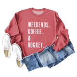 WEEKENDS COFFEE Letter Round Neck Loose Fall/Winter Basement Long Sleeve Sweater Girl
