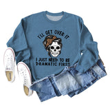 I'LL GET OVER IT Letter Skull Print Long Sleeve Round Neck Sweater Girl