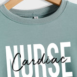 Cardiac Nurse Lettering Loose Crewneck Underneath Long-sleeved Sweatshirt