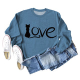 Love Cute Cat Letter Round Neck Fashion Autumn and Winter Long Sleeve Large Sweater