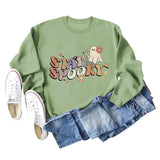 STAY SPOOKY Ghost Letter Loose Print Underlay Long Sleeve Sweater Girl