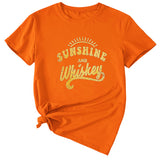 Damen-T-Shirt „Sunshine and Whishkey“ mit Rundhalsausschnitt und kurzen Ärmeln, groß