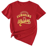 Damen-T-Shirt „Sunshine and Whishkey“ mit Rundhalsausschnitt und kurzen Ärmeln, groß