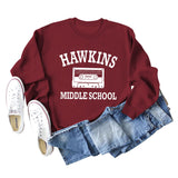 HAWKINS MIDDLE Letter Ladies Bottoming Round Neck Long Sleeve Plus Size Sweater