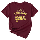 Damen-T-Shirt „Sunshine and Whishkey“ mit Rundhalsausschnitt und kurzen Ärmeln, groß