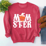 Printed MOM STER Pullover Round Neck Loose Long Sleeve Printed Long Sleeve