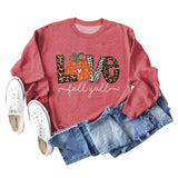 Fall Y'all Letters Pumpkin Leopard Print Halloween Round Neck Loose Long-sleeved Sweater Women
