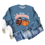 Tis' The Season Pumpkin Letters Halloween Loose Round Neck Long Sleeve Sweater Women