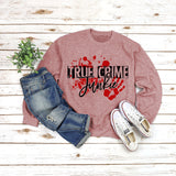 Pullover Letter Print Sweatshirt True Crime Junkie Loose Round Neck for Women