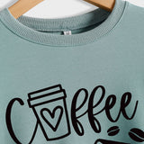 Coffee Books Letters Fashion Loose Large Size Long Sleeve Round Neck Sweater Women