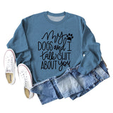 My Dog and Dog Shit Letters Dog Print Round Neck Long Sleeve Sweater