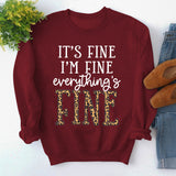 Round Neck Loose Letter Print Sweatshirt IT'S Fine I'M Fine Women