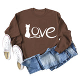 Love Cute Cat Letter Round Neck Fashion Autumn and Winter Long Sleeve Large Sweater