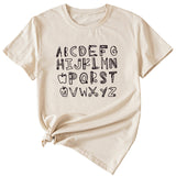 ABCDEFGHIJKIMMN Letter Print Damen Neues Rundhals-Kurzarmshirt für den Sommer